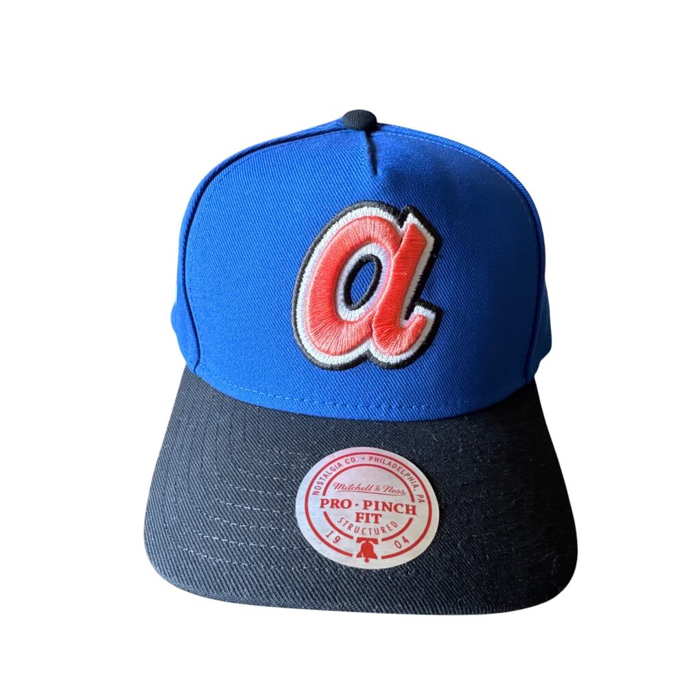 MLB Atlanta Braves Mitchell & Ness Pro-Pinch Fit Coral Logo Blue Black Snapback